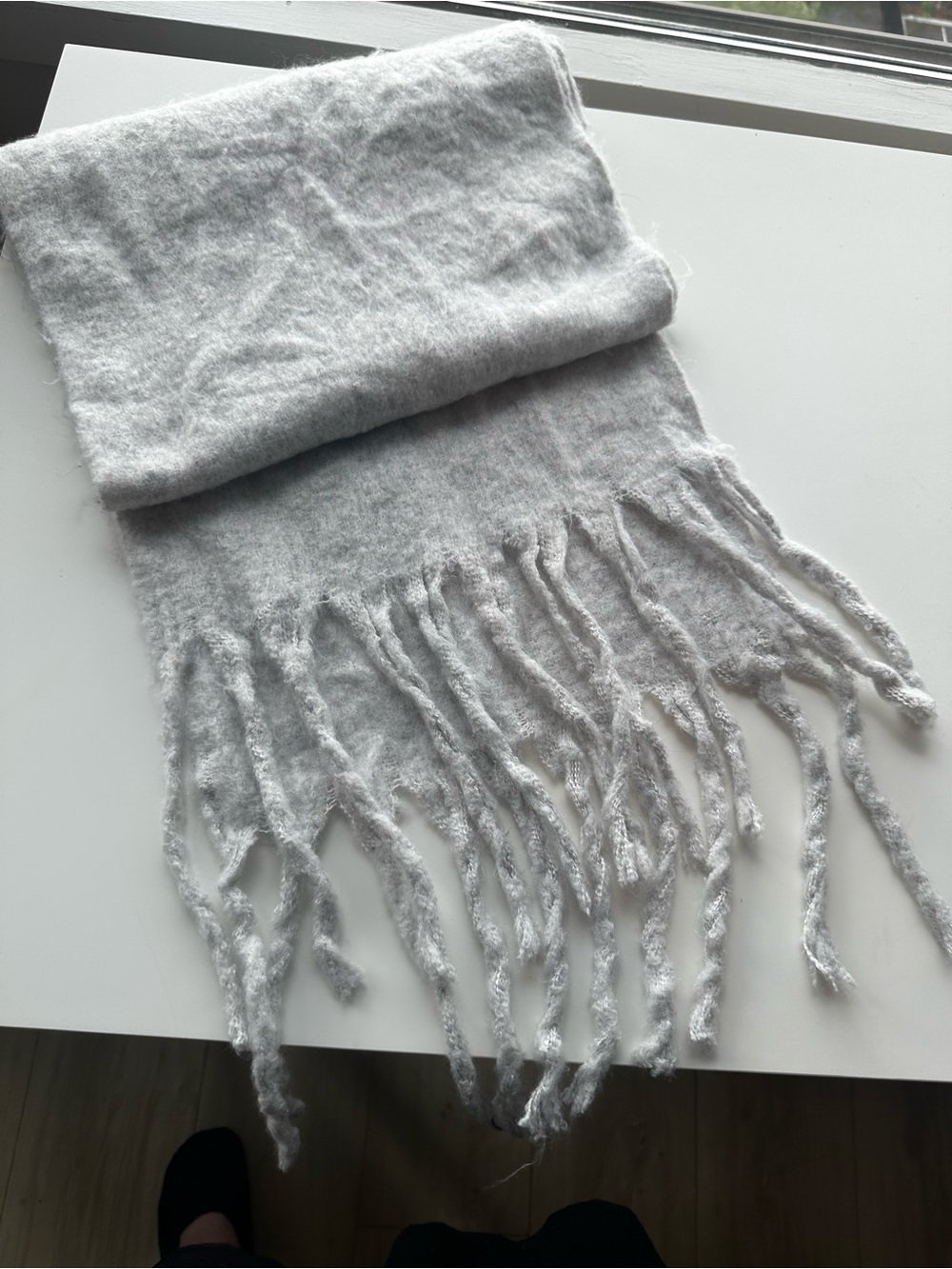 Soft Light Gray Fringe Scarf - Elegant Everyday Wrap